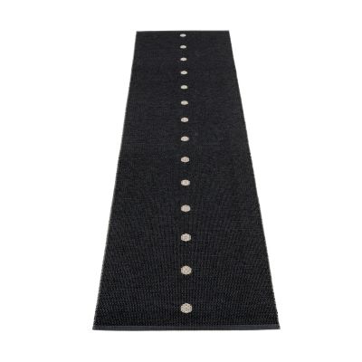 Schwarzer Pappelina Kunststoffteppich 70x280 cm mit weißen Punkten, ideal für Küche und Flur.